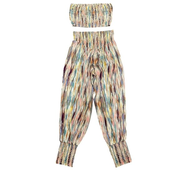 Misa Los Angeles Multicolor Smocked Crop Top & Pants Set Size XS - Picture 5 of 5